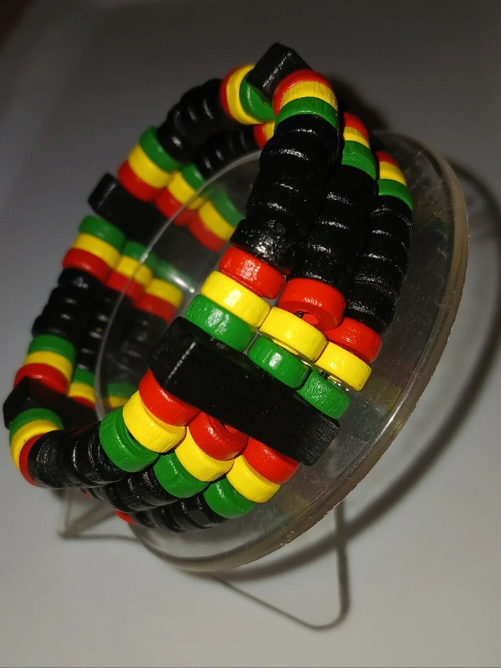 NWT Beaded Stretch Bracelet with Red, Yellow, Green & Black Accent